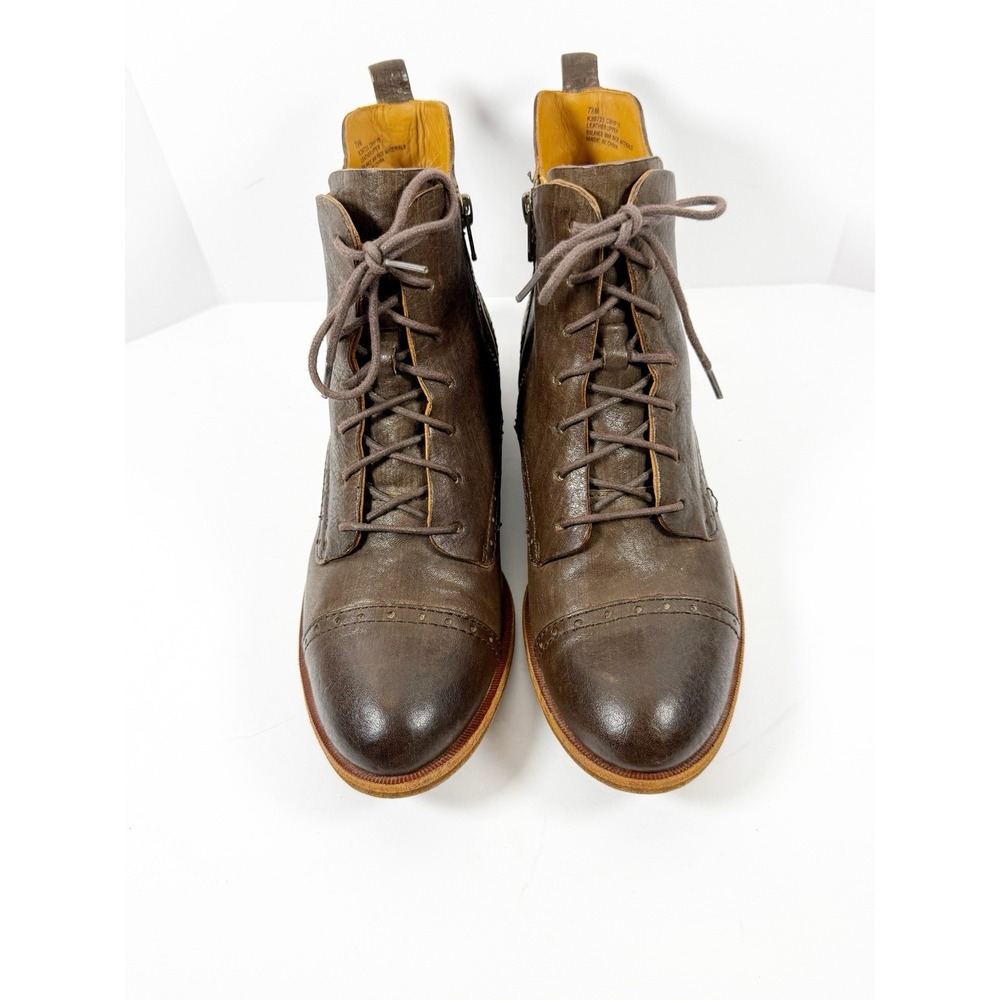 Kork-Ease Brown Leather Lace Up Ankle Boot Cap Toe Equestrian Zip Bootie 7.5 - Picture 4 of 15
